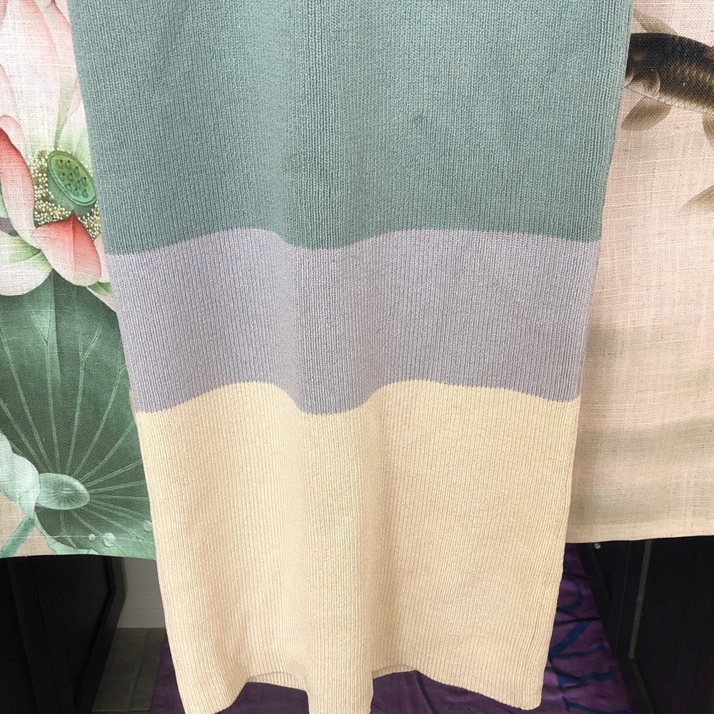Vintage Sleeveless Maxi Knit Dress in Sage Green with Colorblock Hem - Picture 5 of 11